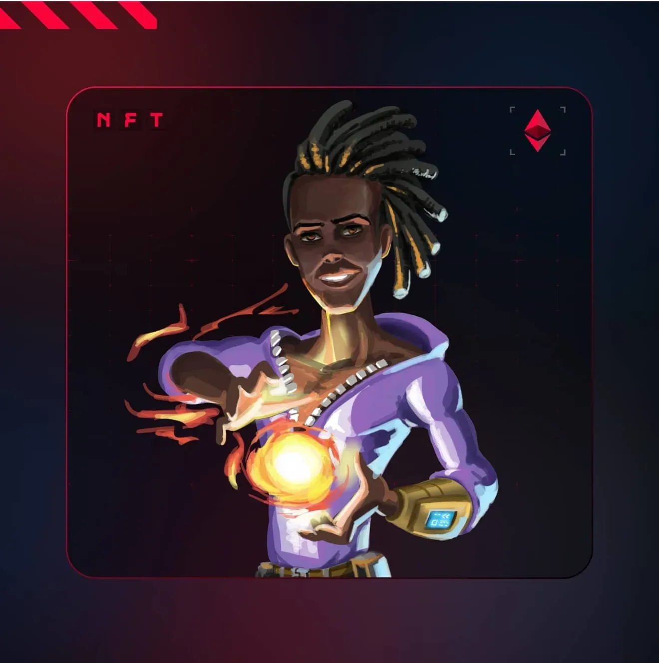 Nitro League NFT character art showing a figure holding a glowing orb of energy